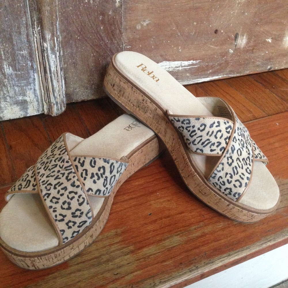 NWT Reba Suede Leopard Cork Wedges